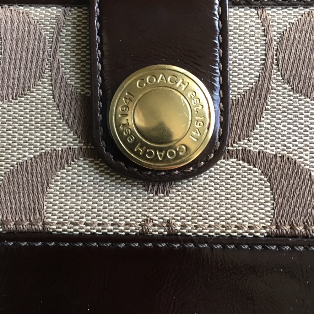 Coach Wallet Monogram Fabric Leather Jacquard Brown Zip Button Women's 12 Slots - Picture 7 of 12